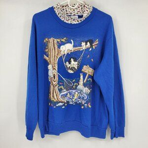 Vintage Basic Editions Catch of The Day Puppy Cats Grandma Core Fall‎ Sweater 1X